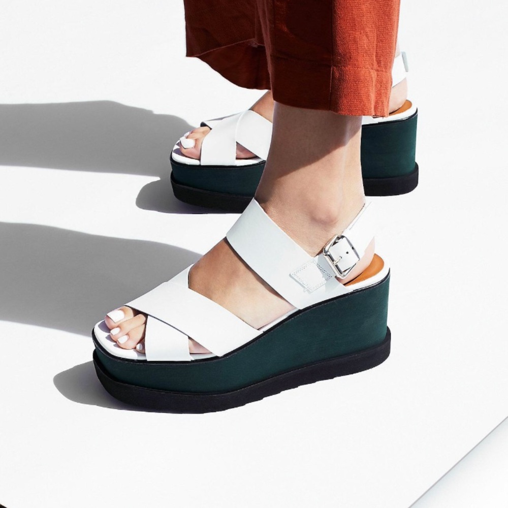 Free People Kate Wedge Sandal in White Lea…